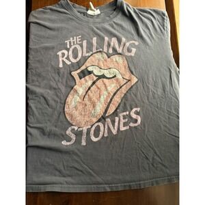 HM LOGG Rolling Stones Graphic T-Shirt Charcoal Gray Pink Glitter Logo XL Mens